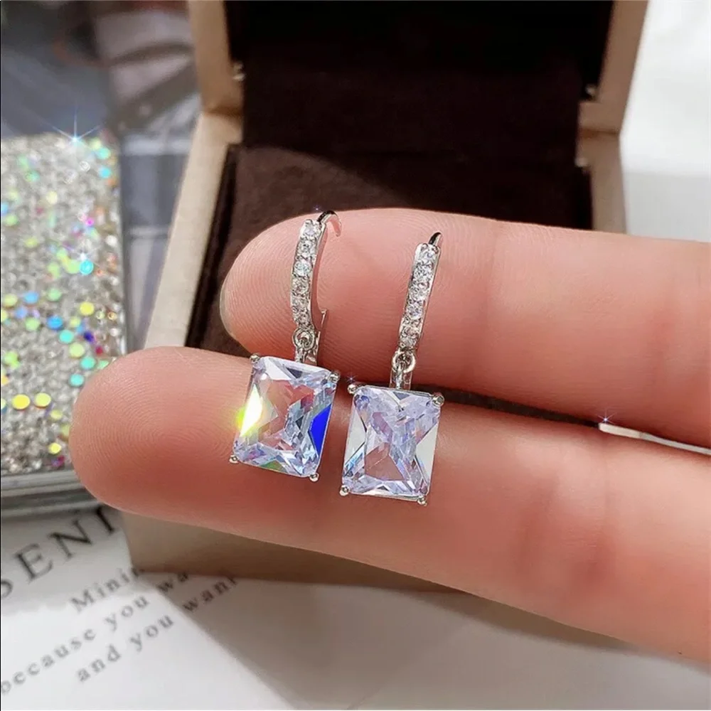 Silver Diamond Cubic Zirconia Dangle Earrings